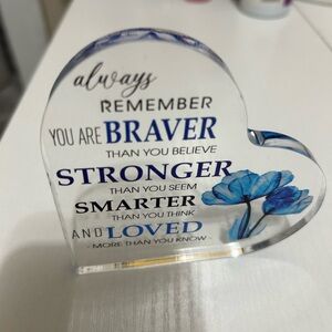 Heart-Shaped Inspirational Acrylic Plaque with Blue Floral Art